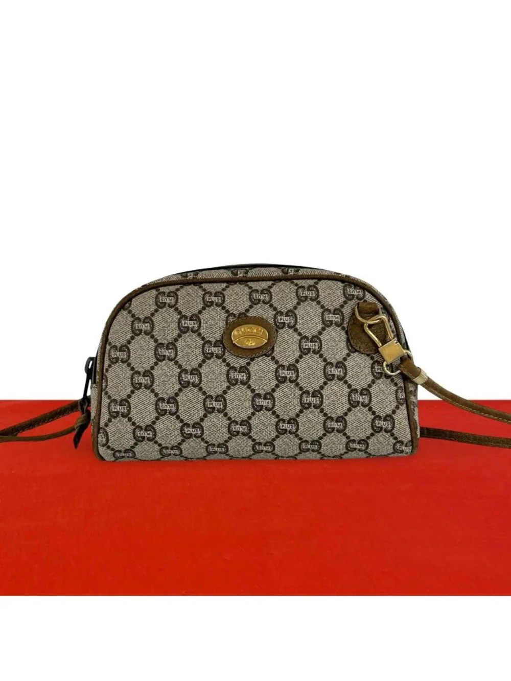 Gucci Vintage Plus Logo Pattern Leather Mini Shoulder Bag Pochette Brown